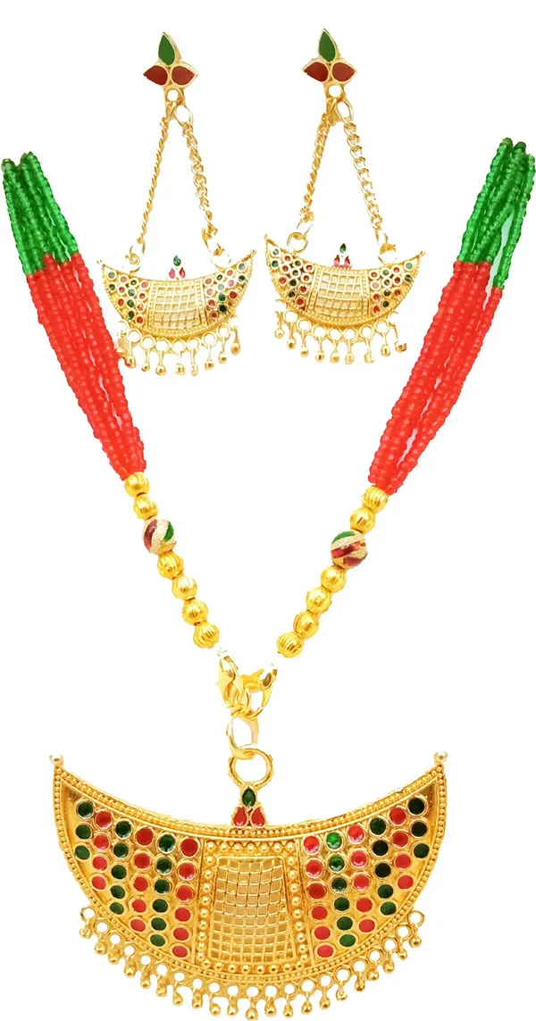 Assamese_Traditional_Red_And_Green_Colour_Joonbiri_Jewellery_Set_For_Women